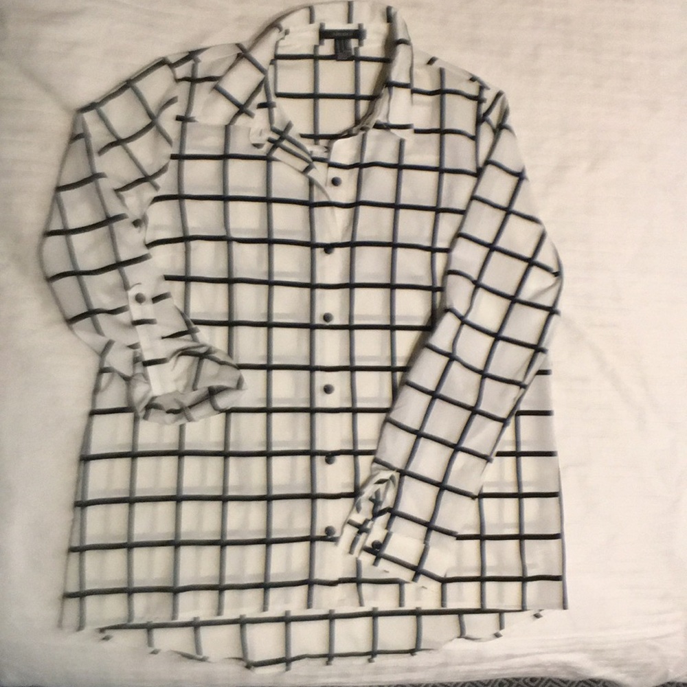 Checkered button down shirt.